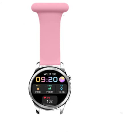 Smart Fob Watch for Android iOS - Nurse Watch With Silicone Pin Strap, Fitness Sport Tracker, IP67 Waterproof Smartwatch, Heart Rate Monitor, Pedometer, Sleep Tracker (Pink)