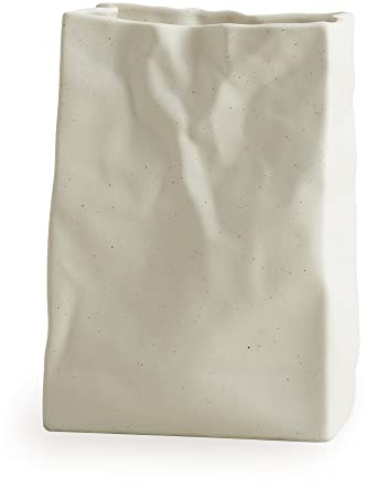 WENSHUO Crinkle Paper Bag Ceramic Vase, Large Flower Arrangement Vessel for Home Decor, Fit for Living Room, Bedroom, Kitchen, Office, Bookshelf, and Table, Cream