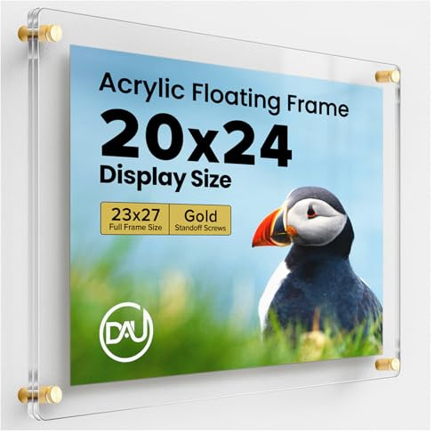 Acrylic Floating Frames Gold Standoffs(single) 20 x 24 Clear Acrylic Frames for Wall Mount Floating Picture Frame, Diploma Poster Certificate Hanging Photo Display Degree Prints Artwork Documents