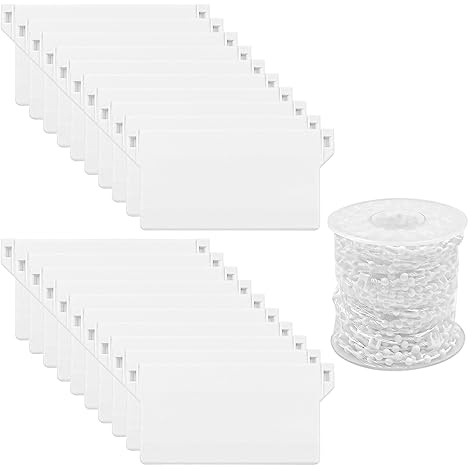 Lote de 20 estores verticales y 10 metros de cadena blanca enrollable 89 mm / 3,5 pulgadas de listones para cortina, puerta, ventana, accesorios