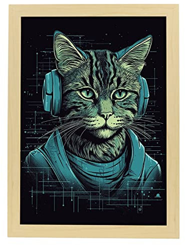 Nacnic Poster zur Katzensteuer im Vaporwave-Stil A3 Leichter Holzrahmen