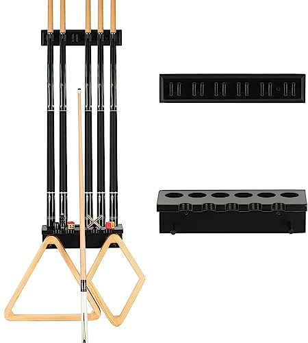EXTCCT Billardqueue-Halter – Wandhalterung, Billard-Queue-Rack, Eiche, massives Hartholz, Pool-Queue-Set, Halter für 6 Queues, Stäbchen, Aufbewahrung, Pooltisch, Zubehör, Ausrüstungs-Organizer