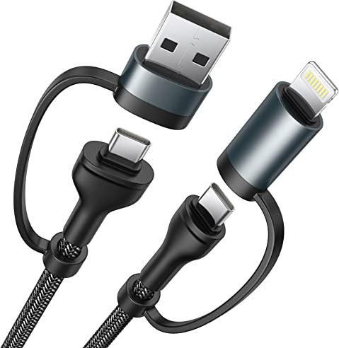 4 in 1 Charging Cable, USB C Lightning Adapter USB C to USB C 60W PD [Fast Charging & Data Sync] 4 in 1 Multi Charger for iPhone 16 15 14 13 12,MacBook Pro 2023 iPad mini 6/Pro,Samsung Galaxy S22 S21