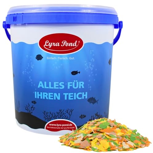 Lyra Pond® 10 L Multi Flakes im Eimer | Flockenfutter für Teichfische | Leicht verdauliches Teichfutter aus Mais & Weizenmehl | Sehr Geringes Gewicht | Ausgewogenes Aminosäure & Fettsäure-Profil