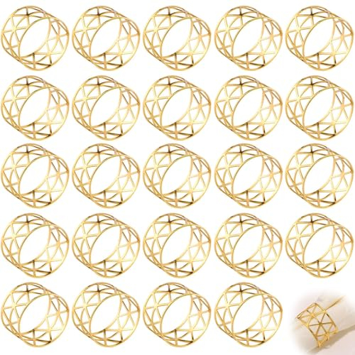 HAPPOW 24 Stück Serviettenringe Gold, Ringe für Servietten aus Metall, Retro Aushöhlung Form Teller Gold, Dinner Tischdekoration für Hochzeit, Jubiläum, Weihnachten,Neujahr, Geburtstag, Party