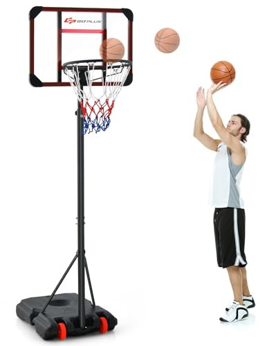 GOPLUS Canasta de Baloncesto para Niños con Altura Ajustable de 193 a 248 CM, Canasta de Baloncesto con Ruedas y Tablero Irrompible, Canasta de Baloncesto Portátil para Uso Interior y Exterior