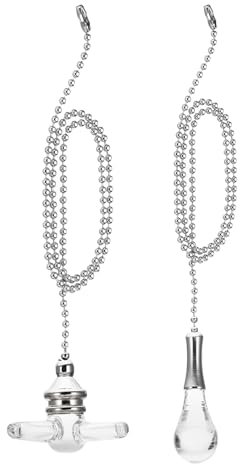 PATIKIL 14 Ceiling Fan Pull Chain Extender Set, 2 Pcs Glass Decorative Light Bulb & Fan Cord Beaded Ball Fan Pull Chain with Connector, Nickel Color