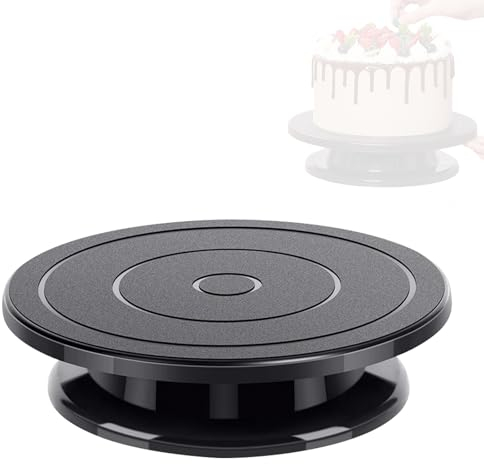 Piatto Girevole per Torte, 1Pcs Piatto Rotante per Torte 27cm, Piatto per Torta Girevole, Piatto Girevole per Decorazione, Accessori per Torte da Forno, Neri