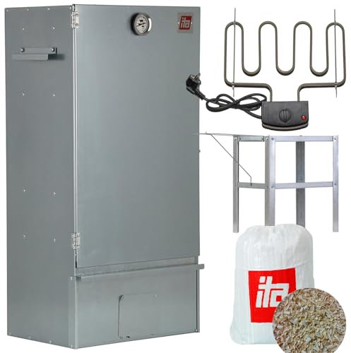 ITA Fumoir Électrique 7001 - Set Smoker avec Chauffage, Table - Armoire à Fumage avec thermomètre - Acier allié - Qualité UE, Direct Fabricant - 81 cm avec 3 Niveaux