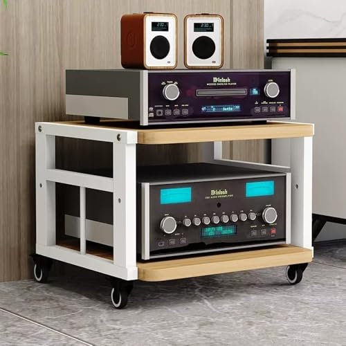ZIUSFAC Armoire De Rangement Multimédia Mobile Rack Audio Au Sol Support Multimédia AV Etagère En Bois Réglables À 3/4/5 Niveaux Media Stand Pour Téléviseur Composants Audio Vidéo Équipement Stéréo(Wh