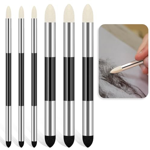 6 Stück Künstler Mischschwamm Stift Dual Tip Zeichnen Kunst Öl Weiche Pastell Pinsel Mischwerkzeuge Wiederverwendbar Waschbar Skizze Reibeschwamm für Künstler Professionelle Skizze Zeichnen Mischen