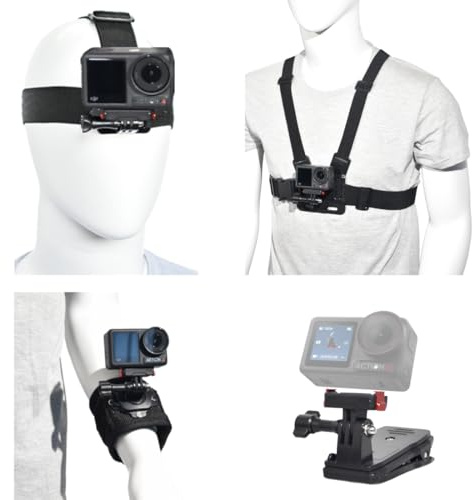Fotoleey kamera bröstrem montering för DJI Osmo Action inklusive huvudfäste, handledsfäste och ryggsäck klämfäste