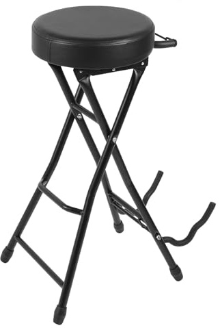 Vikbar Gitarrpall Säte Baspall Levereras med en Tvärstång Gitarrstolssits Inbyggd Gitarrstativ med EVA-skumvagga för Studio