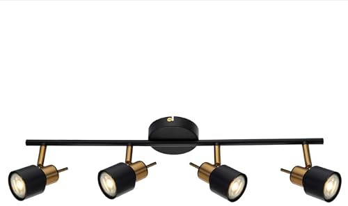 Takspotlight LED med 4 riktbara spotar, svart metall, taklampa för hall och kök