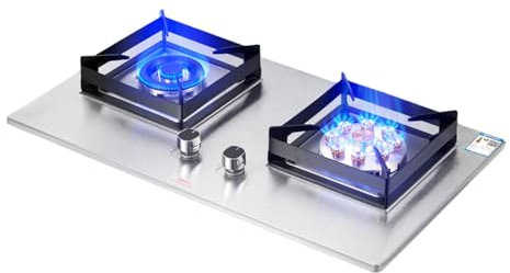 Fornello A Gas 71CM 2 Fuochi, Fornello A Gas Incorporato Plug And Play, Pannello In Acciaio Inossidabile Portapentola In Ghisa, Adatto For Cucina Domestica Campeggio Giardino Sala Da Pranzo(NG)