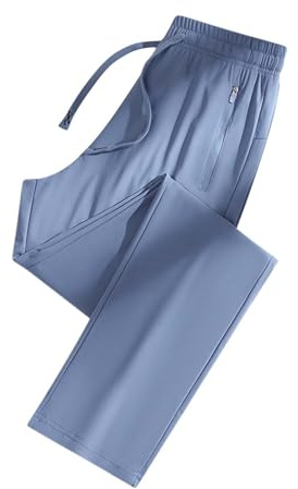 Pantalon d'été cool et extensible pour femme - Pantalon de jogging fin et extensible avec poches zippées - Pantalon de loisirs léger (jambe fuselée/jambe droite)