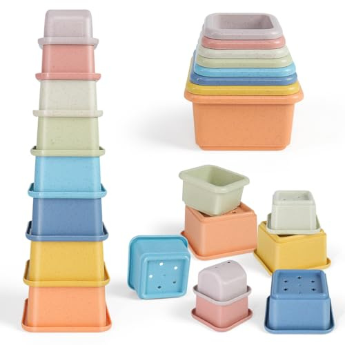Gioco Tazze Impilabili, 8 Pezzi Cubo Giocattoli Impilabile per Bambini 6-12 Mesi, Montessori Impilabile per Bambino Smistamento E Conteggio, Giocattoli da Bagno Educativo Regalo Bimba Bimbo 1 2 3 Anni