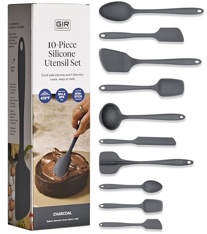 GIR: Get It Right 10 Piece Silicone Essentials Kitchen utensils set - Ladle, Spatula, Flip, Spoon & Spoonula - Non toxic cooking utensils for Nonstick Cookware, Cooking and Baking - Charcoal
