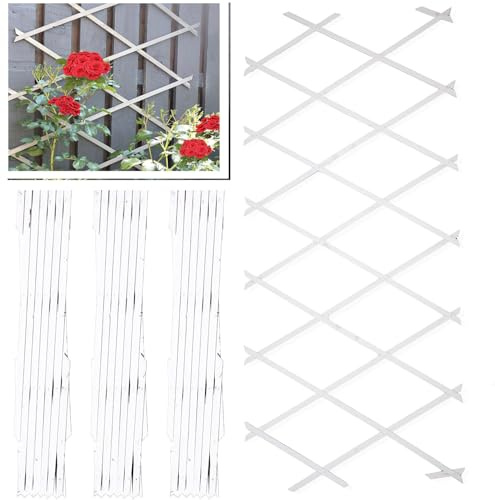 PRADICHI Wooden Expandable Pack of 3 Trellis for Climbing Plants – Garden Wall Trellis Fence Panels for Outdoor & Indoor Decoration, Partition & Plant Support (White, 180cm x 30cm (3 Pack))