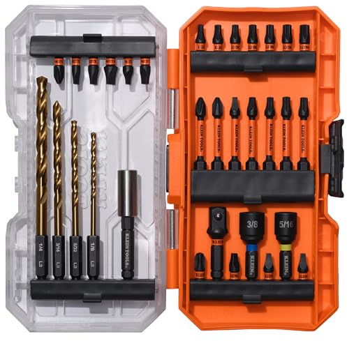 Klein Tools 33811 Drill and Driver Bit Set 32-Piece, Impact Driver Set, Titanium Coated Drill Bits, Precision Machined, MODbox Compatible Storage Case, Professional Tool Kit