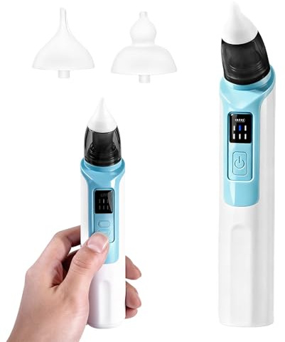 Elektrischer Nasensauger, Nasenreiniger Baby, Anti-Rückfluss Wiederaufladbar Nasensauger, Sanfte Nasenreinigung, Mit 6 Saugstufe & 2 Silikon Tipps Für Die Tägliche Baby-Pflege(Blau)