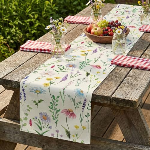 WUISOLQP 40x240 cm Spring Table Runner, Floral Table Runner Table Runners for Dining Table Spring Table Decorations for Home Party Decor