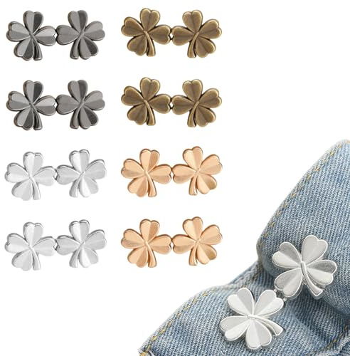 XENQITO 8 Pairs Bouton Jean Clipsable, Pince pour Pantalon Trop Large, Resserre Pantalon, Serre Taille Pantalon, Pince Pantalon Trop Large, Pant Waist Tightener Flower Button Pins for Loose Jeans