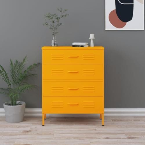 Générique Cassettiera Giallo Senape 80x35x101,5 cm, Armadio Supplementare in Acciaio con Cassetti a Sfera
