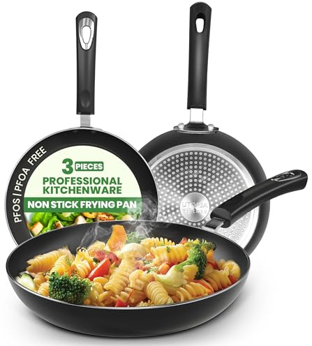 Utopia Kitchen Nonstick Cookware 3 Piece Omelette Pan Skillet Set, Nonstick Frying Pans with Induction Bottom, 8, 9.5 & 11 Inches Frying Pans with Bakelite Handles, PFOA Free, Grey