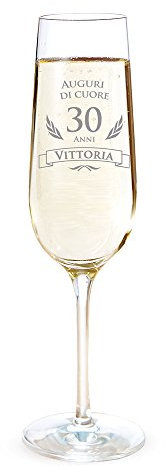 AMAVEL Flute con Incisione per i 30 Anni, Auguri di Cuore, Personalizzato con Nome, Bicchieri da Spumante in Vetro, Calici Champagne, Accessori Decorativi Cucina, Idee Regalo Originali