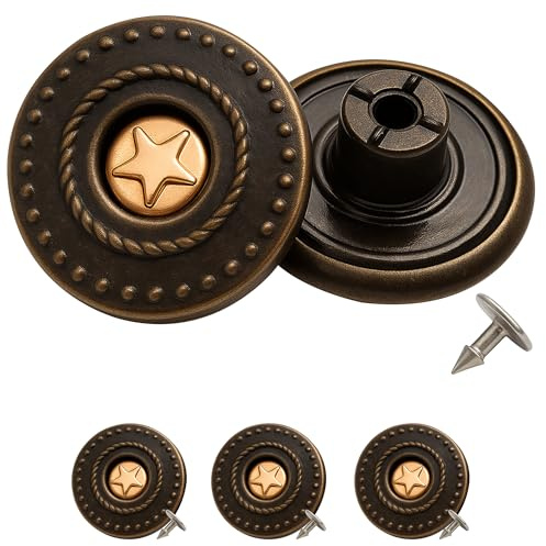 Trimming Shop Lot de 8 boutons de jeans en laiton de 17 mm avec broche arrière en aluminium pressée à la main pour réparation de vêtements, denims, vestes, bronze foncé avec étoile dorée