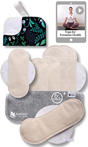 Compresas Reutilizables Ecológicas Algodón Orgánico; 6-Pack + Bolsa (S+M) Compresas de Tela Lavables para Mujer HECHAS EN LA UE; Compresas Tela Mujer Organico con alas para menstruación, incontinencia