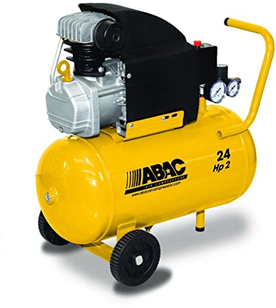 ABAC Compressore d'Aria POLE POSITION B20 BASELINE, Compressore Aria 24 Litri, Doppio Manometro, Pressione Massima 8 Bar, Lubrificato ad olio, Ruote per Trasporto, Potenza 2 CV
