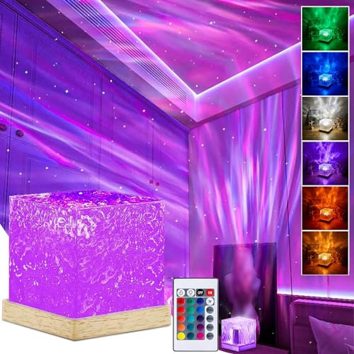 AIBEAU Galaxy Projector Light for Bedroom, Ocean Wave Night Light, 16 Colors Gradual Rotating Flame Water Lamp with Remote Control