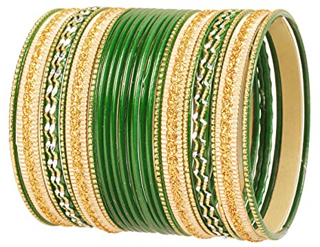 Touchstone Collezione di 2 dozzine di braccialetti colorati Set di 24 bracciali in metallo dorato con texture in lega di Bollywood indiano. In tonalità oro antico per le donne.