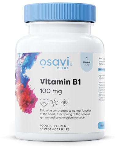 Osavi Vitamin B1 100mg – 60 Vegan Capsules | Stable Thiamine Mononitrate for Energy Metabolism, Nervous System, Psychological Function, and Heart Health | High Potency 100mg per Capsule