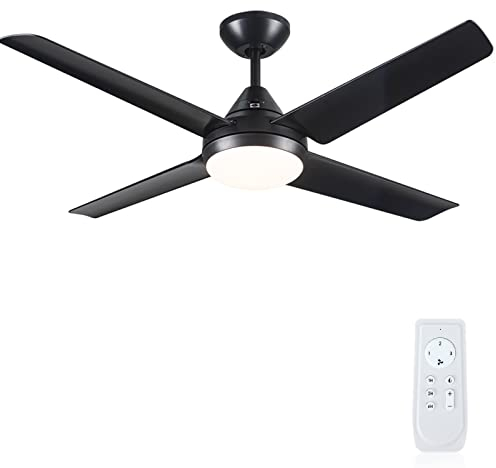 Newday Deckenventilator mit Beleuchtung und Fernbedienung Leise, 122cm Deckenventilator mit LED Licht Schwarz, Deckenleuchte mit Ventilator mit 4 Flügel für Schlafzimmer Wohnzimmer