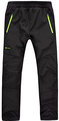 Höhenhorn Tiegun Pantalon softshell pour enfant garçon et fille Pantalon d'extérieur doublé Pantalon de snowboard, noir/vert, 164