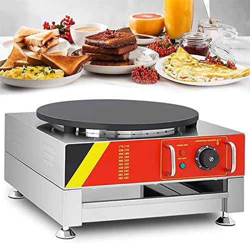 YHUEGH Crepiera Elettrica da 16'', Crepiera Commerciale da 1000 W Crepiera Soffice per Pancake, Temperatura Regolabile, Piastra Antiaderente per Blintzes, Roti, Tortilla, Uova