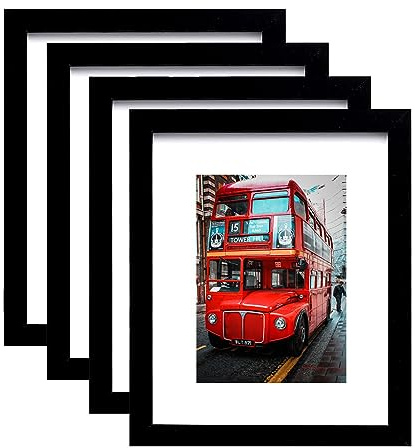 pojah 8x10 Picture Frame Set of 4,Black Photo Frame with Mat Display Pictures 5x7 or 8x10 Without Mat,PVC Glass,for Wall Home Office Décor