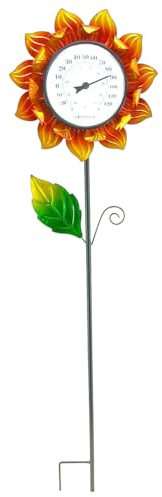 Genikeer Garden Thermometer Outdoor, 40 Inches Rust-Proof Waterproof Decorative Garden Thermometer With Metal Stake, Sunflower Thermometer Garden Stakes Decorative Metal Flowers For Lawn Yard Patio
