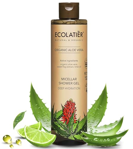 Mizellares Duschgel Tiefenhydration Bio-Aloe Vera – 97,5% natürliche Inhaltsstoffe, Vegan zertifiziert, ohne Tierversuche, für Damen und Herren – 350 ml/ECOLATIER