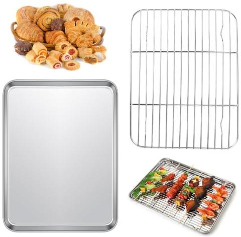 MININUSI Teglia da Forno,Teglia Rettangolare 26,5x20,5cm,Teglia da Forno con Griglia di Raffreddamento,Teglia con Griglia per Torta,Mini Teglia da Forno,Griglia di Raffreddamento per Cuocere Al Forno