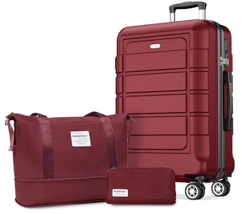 SHOWKOO Juego de Maletas Grande Rígidas 77cm ABS+PC Ampliable Maleta Trolley Ultraligera Duradero con Bolsa de Viaje+Neceser, XL- Rojo
