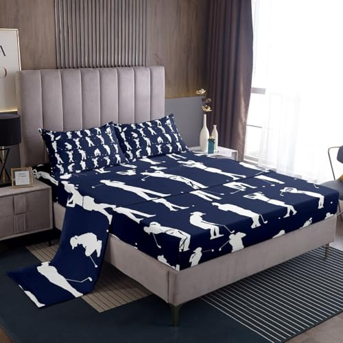 Feelyou Golf Sheet Set Twin Size Kids Golf Player Sheets with Deep Pocket Fitted Sheet for Boys Girls Teens Blue Ball Gaming Bed Sheets Set Fashion Sports Theme Bedding Set Home Decor