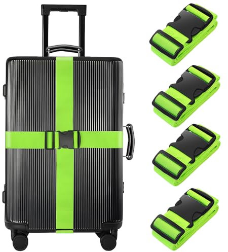 BILIONE 4 Stück Koffergurte für Reisekoffer kofferband Gurt Set, Strapazierfähiger kofferbänder, Verstellbare Gepäckgurte, Premium-Zubehör für Reisetaschen Verschluss (Grün)
