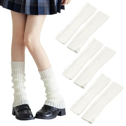 TUONYIS 3 Pares Calentadores Piernas Mujer, Calentadores de Piernas de Punto para Mujeres y Niñas, Calcetines de Punto para Invierno, Suave y Flexible, Calientapiernas Largo Ganchillo Cubierta(Blanco)