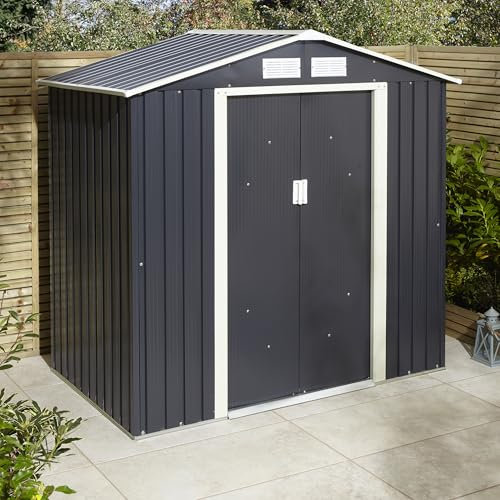 Rowlinson Trentvale 6x4 Metal Apex Shed Dark Grey with Foundation Kit & Assembly