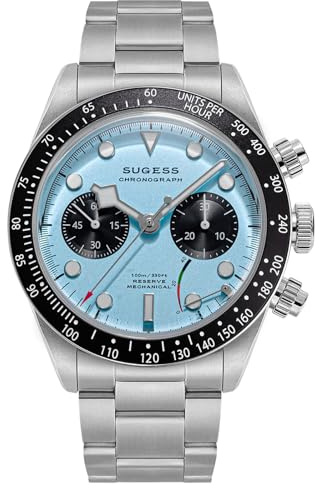 Sugess BB Chrono S457.T Herrenuhr, gewölbt, Saphirglas, 100 m, mechanisch, silber, Armband