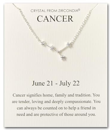 Philip Jones Cancer Star Sign Zodiac Constellation Necklace and Quote Card with Zircondia® Crystals
